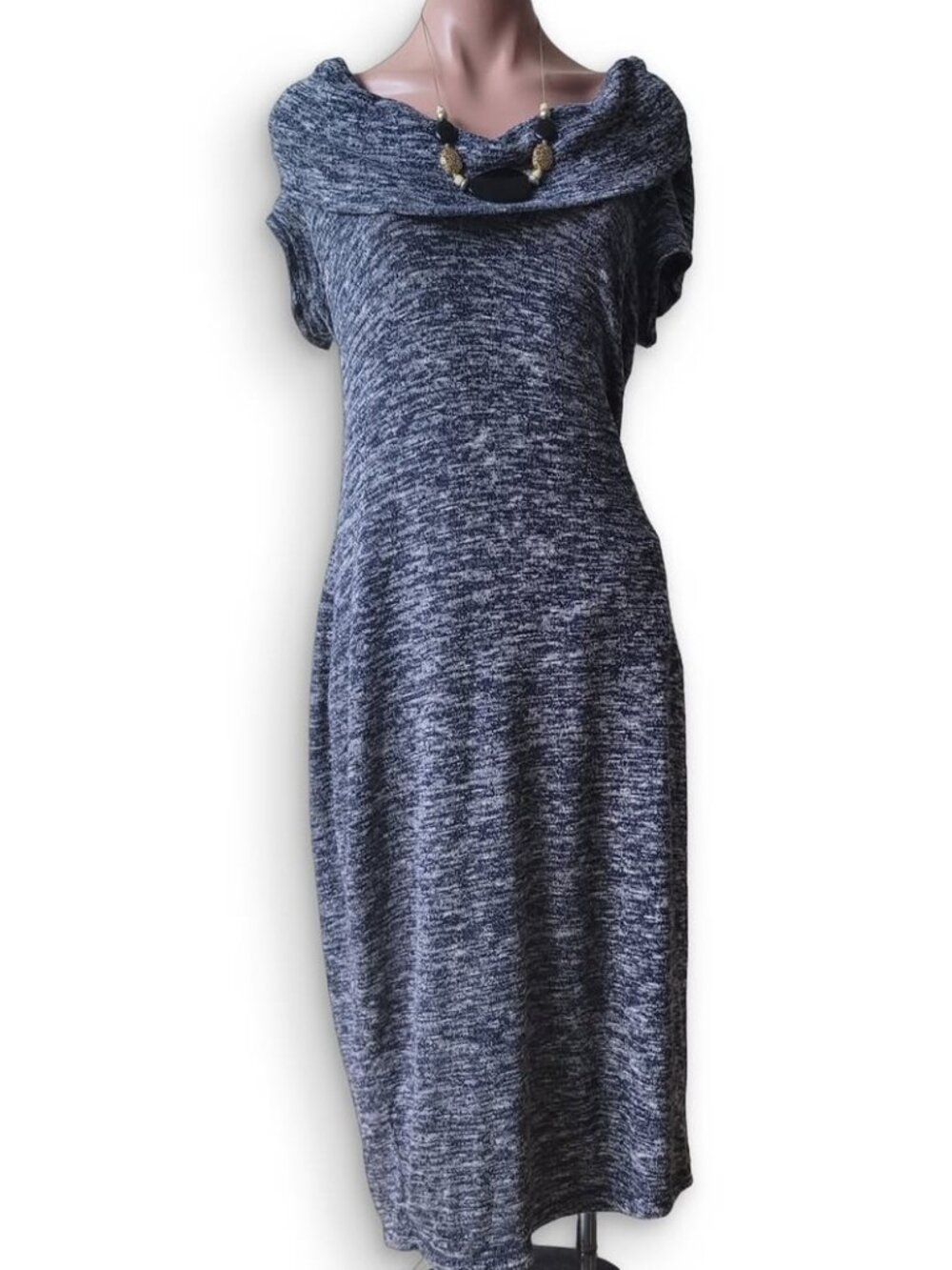 Max Studio Drape neck Blue Vintage 90s Maxi Dress (XL)
